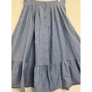 VTG Sunny South Blue Sz 10 Chambray Maxi Skirt Ruffle Hem Country Prairie USA